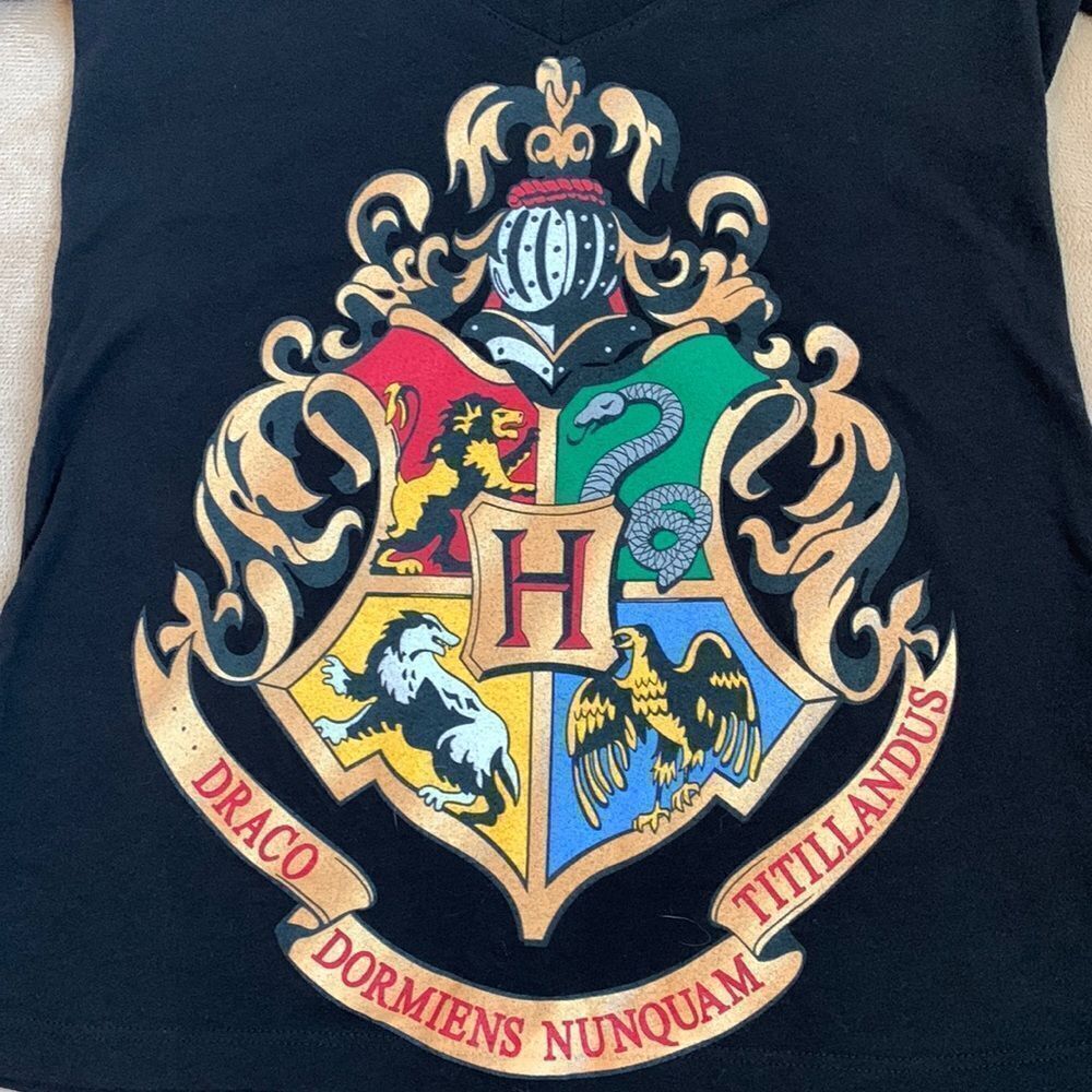 Harry Potter Crest Graphic V-neck Fitted T-shirt S Black